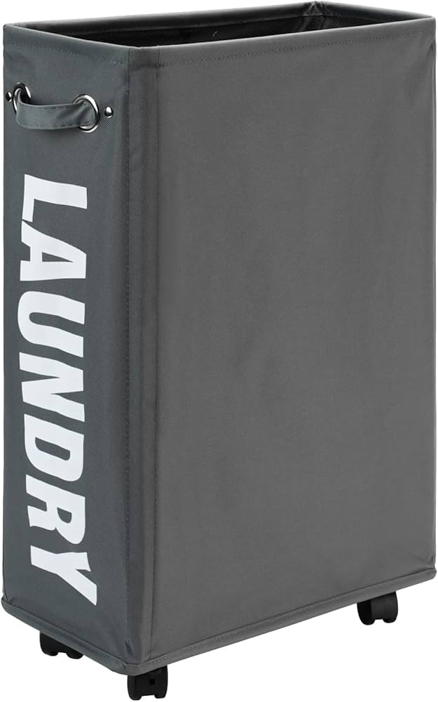 DOKEHOM 25-Inches Slim Laundry Basket on Wheels, Collapsible Rolling Laundry Hamper, Foldable Nar... | Amazon (US)