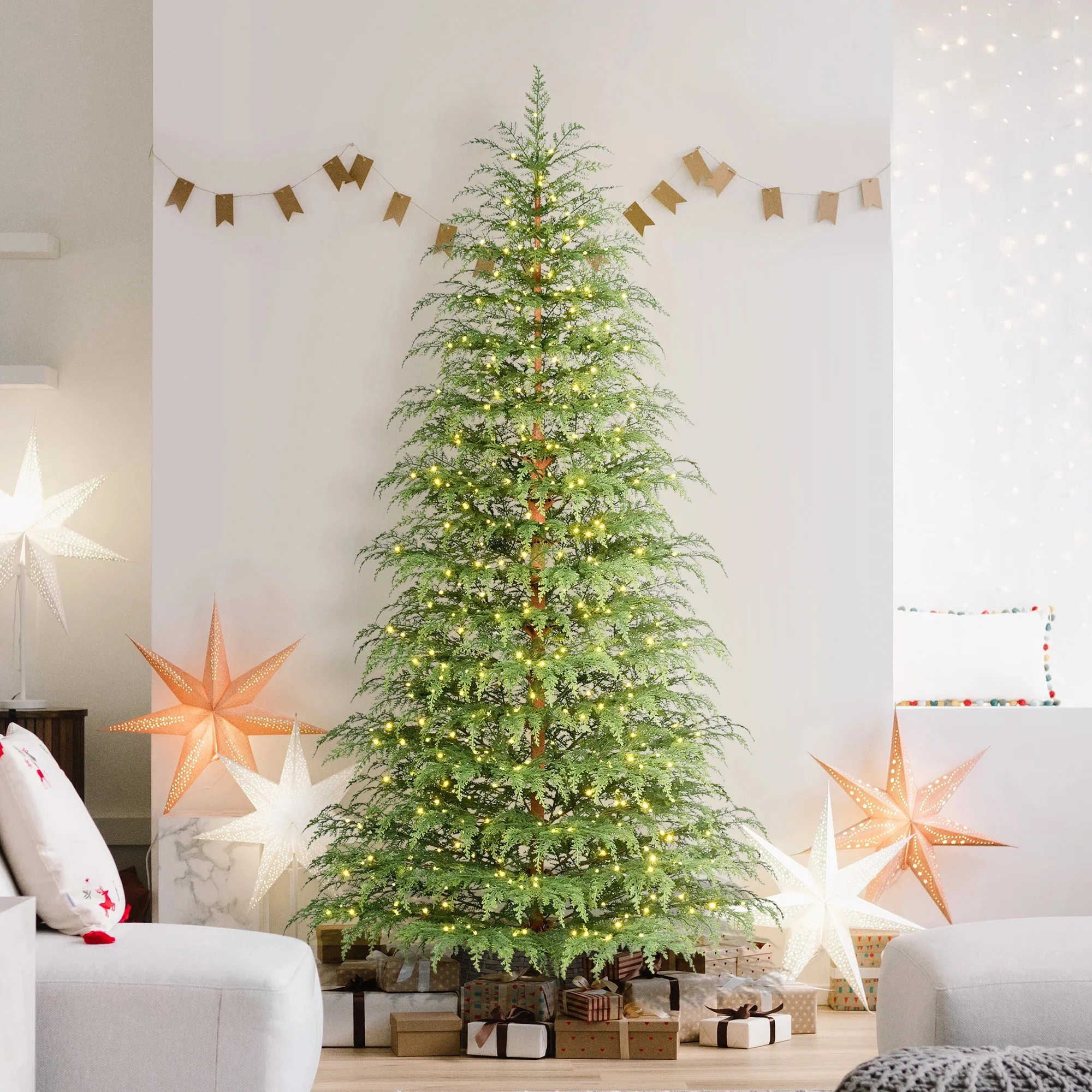 7.5' Pre-lit Green Cypress Artificial Christmas Tree With 500 Warm White Twinkle Led Lights | Wayfair North America