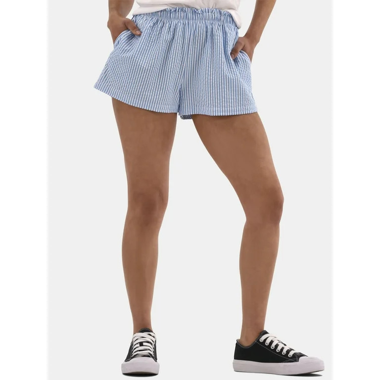 No Boundaries Striped Seersucker Bungee Shorts, 2" Inseam, Women's and Women's Plus | Walmart (US)