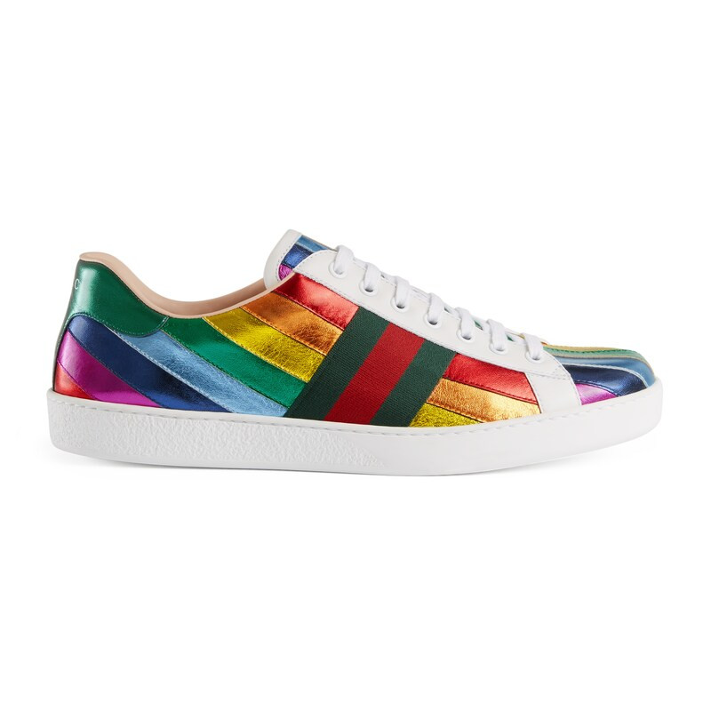Ace metallic leather rainbow sneaker | Gucci (UK)