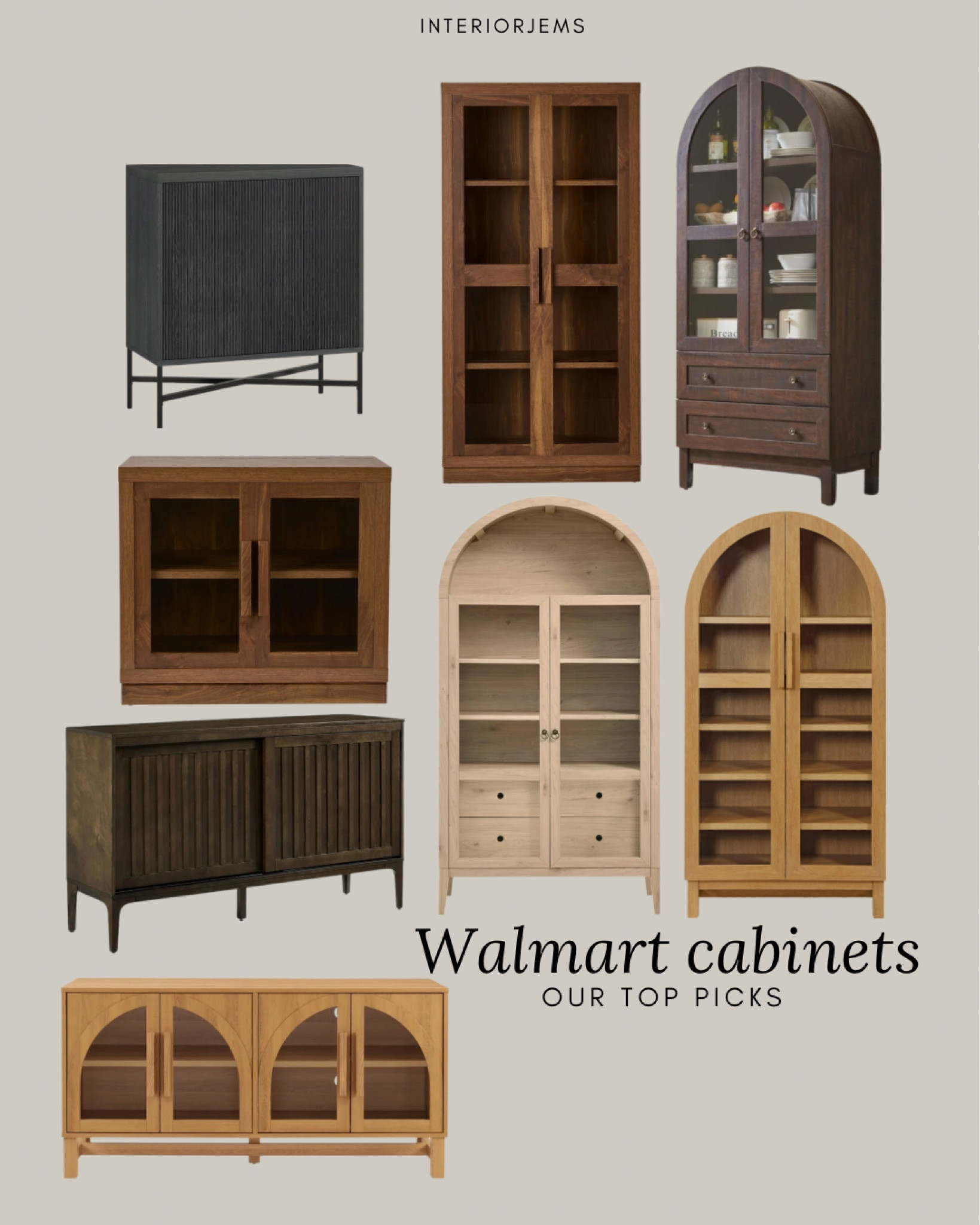 Affordable Walmart cabinets, we love, arched cabinet, natural wood cabinet, dark brown cabinet, buffet table, media console, small cabinet, Entryway furniture, affordable from Walmart

#LTKStyleTip #LTKHome #LTKSaleAlert