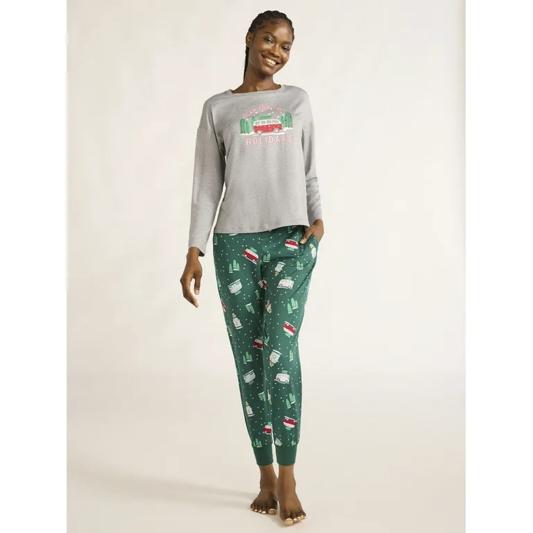 Joyspun Women’s Long Sleeve Tee and Jogger Pants Pajama Set, 2-Piece, Sizes S-3X | Walmart (US)