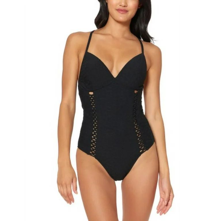 Jessica Simpson BLACK Rose Bay Textured One-Piece Swimsuit, US Small - Walmart.com | Walmart (US)