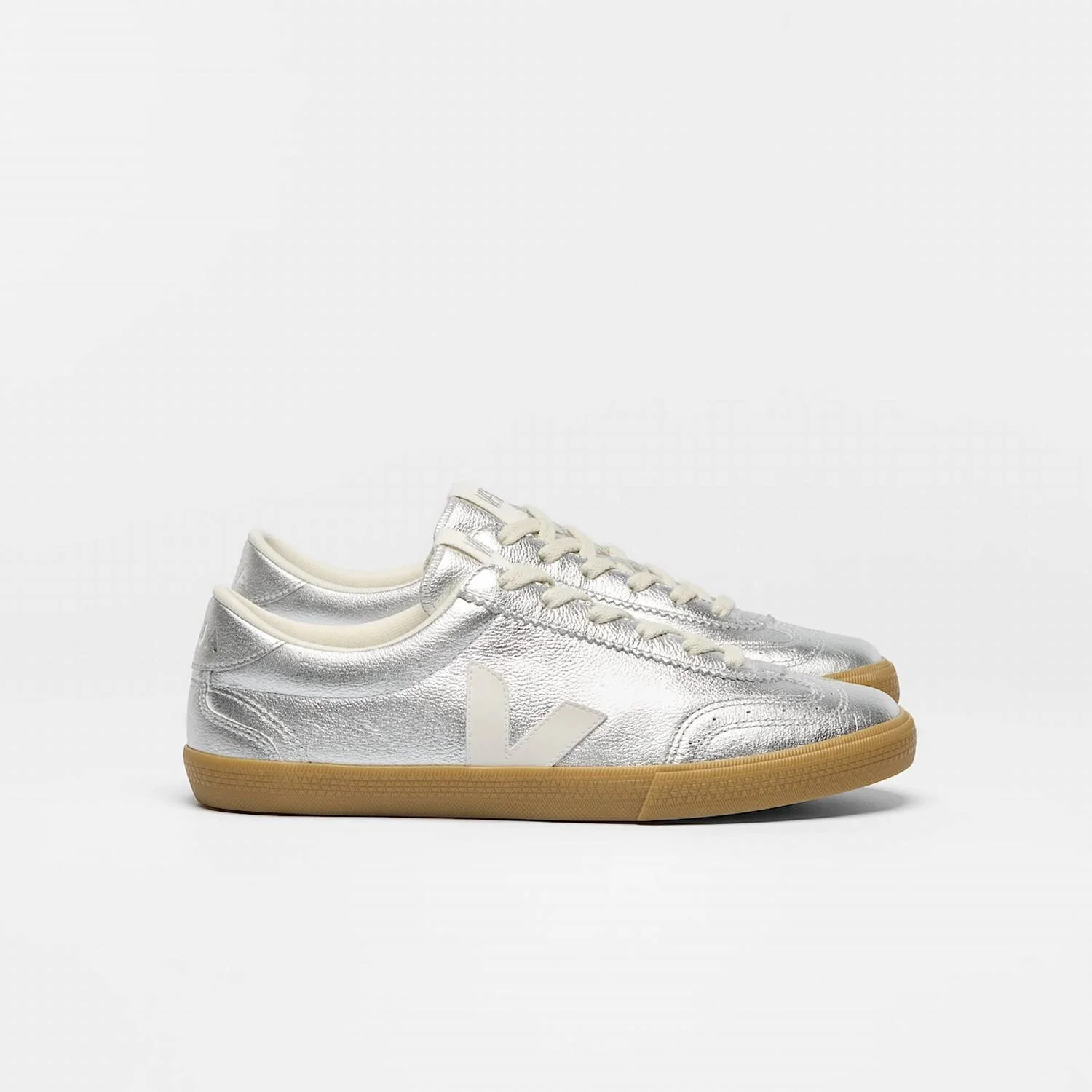Women's Volley Leather Sneakers In Silver | Shop Simon