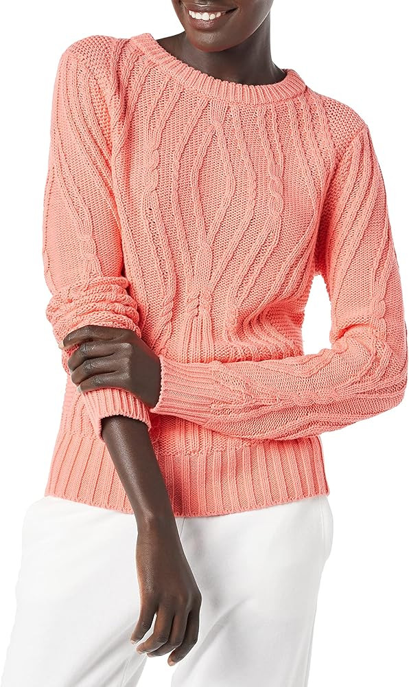 Amazon Essentials Women's 100% Cotton Crewneck Cable Sweater | Amazon (US)