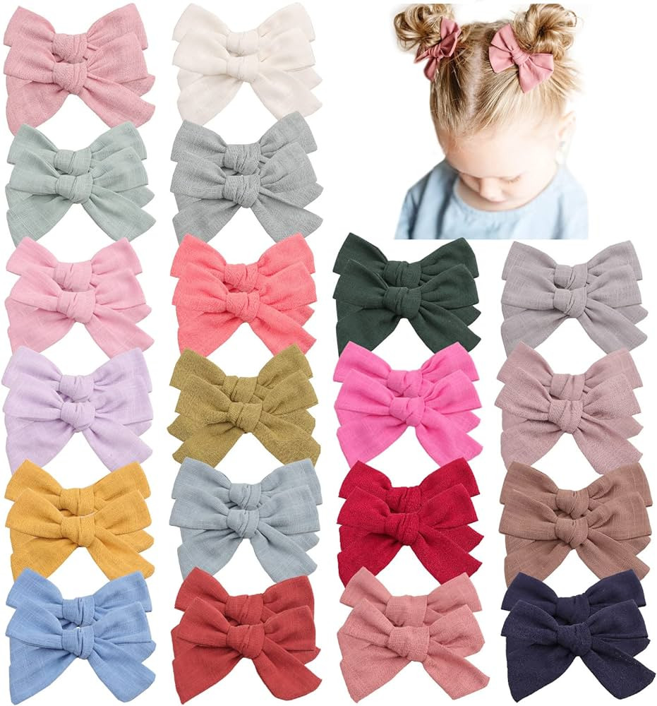 40Pcs 3.5Inch Hair Bows Clips for Baby Girls, Oaoleer Neutral Linen Pigtail Bows Double Bun Ponyt... | Amazon (US)