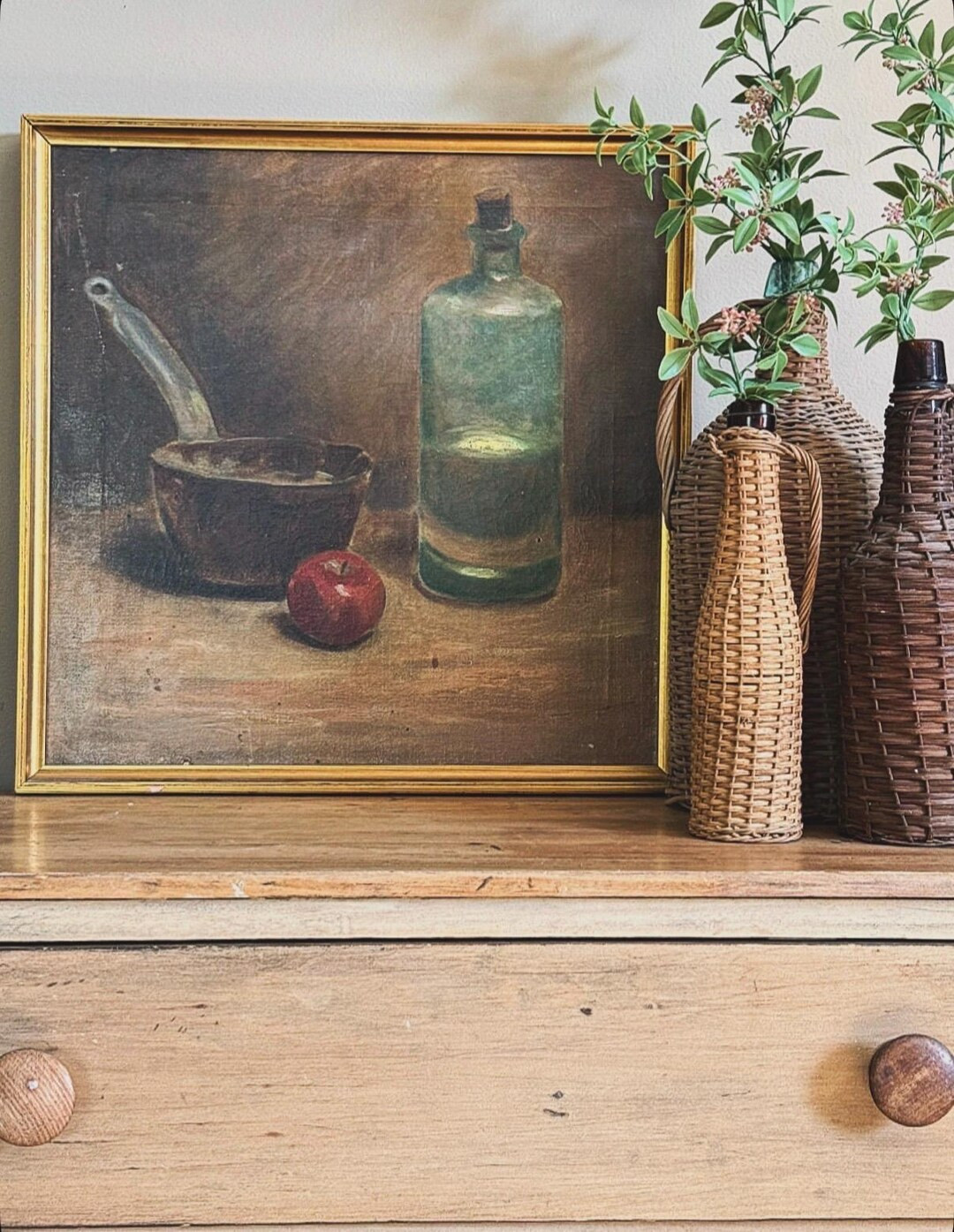 Antique Still Life Oil Painting | Copper Pot, Green Bottle, Apple, Framed European Rustic Art - E... | Etsy (Global)