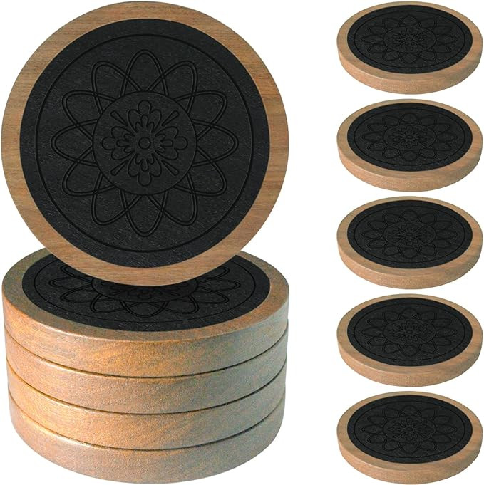 Wood Coasters for Drinks, Minacun Absorbent Coaster Sets of 5, Drinks Coasters for Coffee Tableto... | Amazon (US)