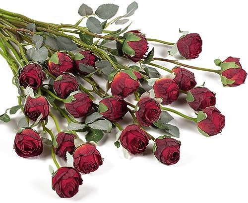 DuHouse 24pcs Artificial Flower Fake Mini Silk Rose Flowers with Long Stem for DIY Bouquets Weddi... | Amazon (US)