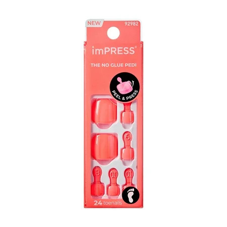 KISS imPRESS Press on Toenails Toenails Sweet as Honey Orange Short Squoval 24 Count | Walmart (US)