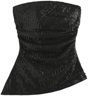 SOLY HUX Women's Sequin Tube Tops Sparkly Strapless Sleeveless Bandeau Split Asymmetric Hem Top P... | Amazon (US)
