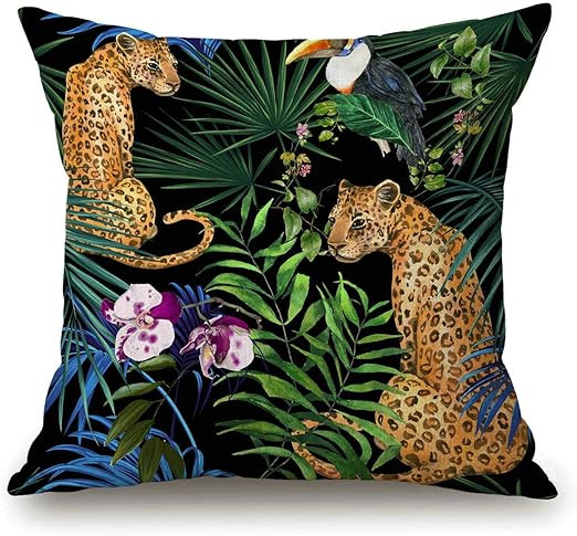 Solekla Animal Print Leopard Pillow Cover Cotton Linen Tropical Safari Decorative Pillow Covers C... | Amazon (US)