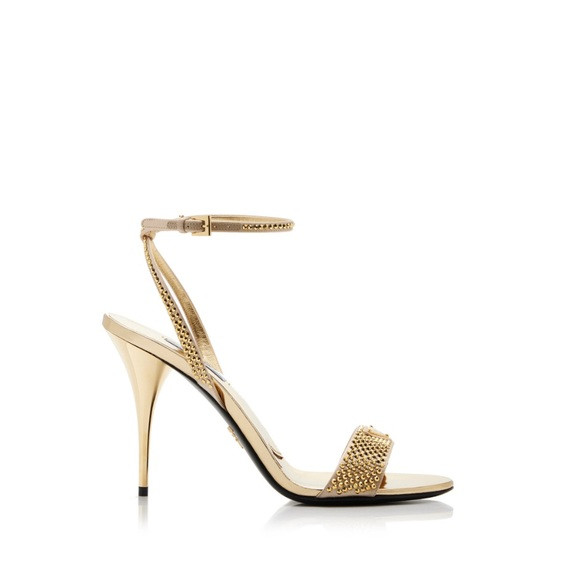 Prada Calzature Donna Gold Crystal Satin Sandal | Poshmark