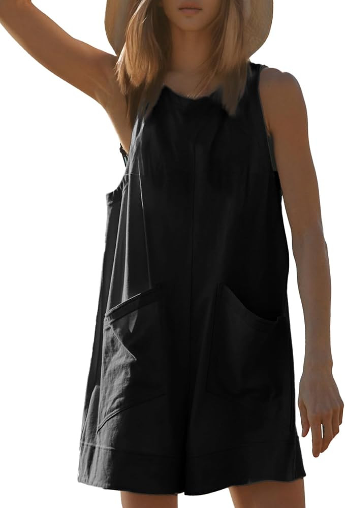 Glamaker Women's Summer Sleeveless Romper Casaul Beach Vacation Loose Shorts Jumpsuit Overalls Ou... | Amazon (US)