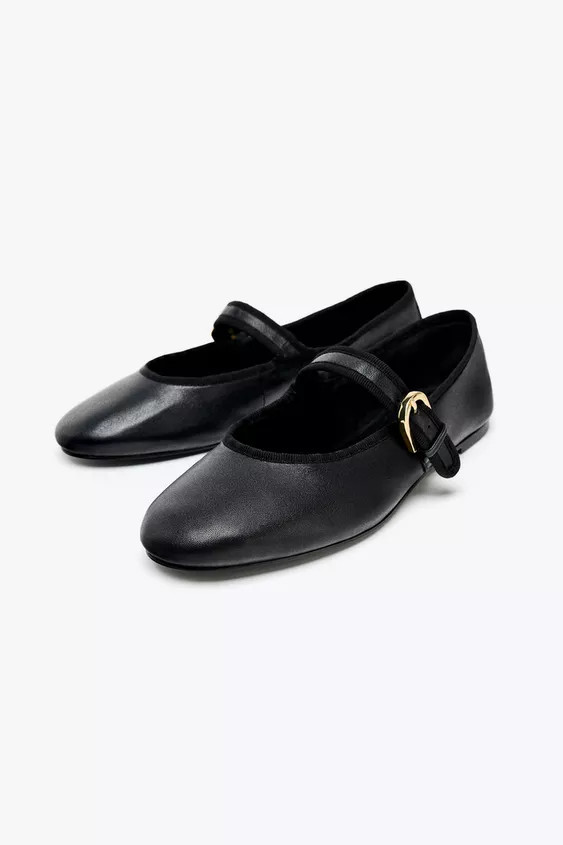 LEATHER BALLET FLATS | Zara US