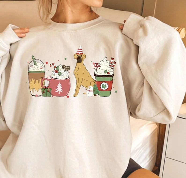 Great Dane Christmas Sweatshirt, Dog Coffee Sweatshirt, Cozy Holiday Sweater, Winter Latte Great ... | Etsy (US)