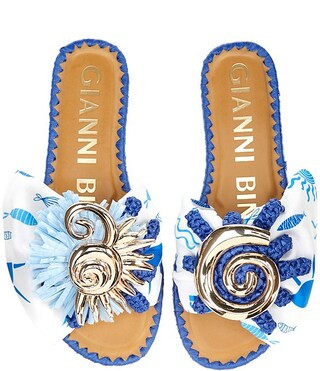Jillian Printed Mismatched Shell Ornament Slide Sandals | Dillard's