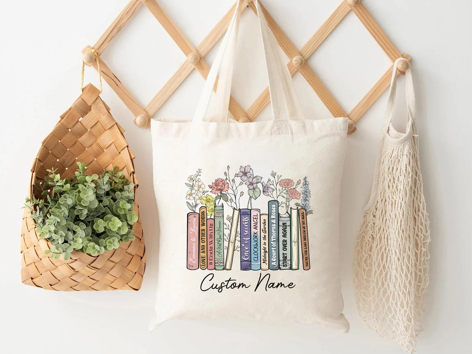Custom Favorite Books Tote Bag, Personalized Book Tote Bag, Custom Book Titles, Floral Bookish Ba... | Etsy (US)