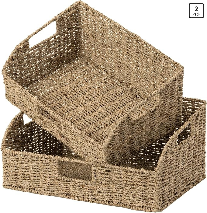 StorageWorks Pantry Baskets for Organizing, Seagrass Storage Baskets,2-Pack | Amazon (US)
