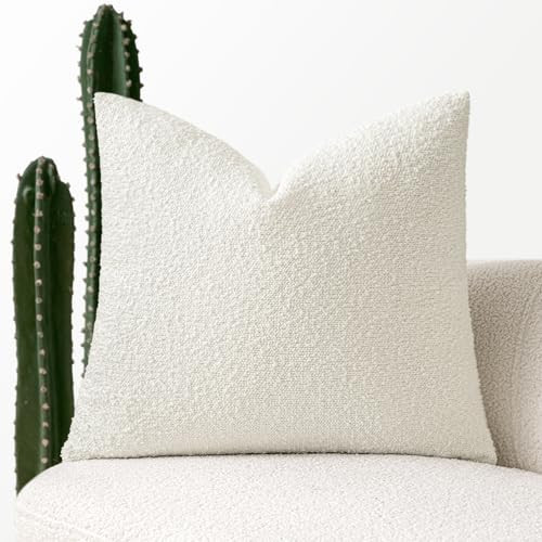 MIULEE Pack of 1 White Textured Boucle Throw Pillow Cover Soft Decorative Couch Accent Solid Lumbar Pillow Case for Cushion Chair Sofa Bedroom Livingroom Home Decor，18x18 Inch | Amazon (US)
