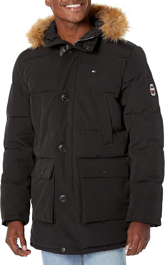 Tommy Hilfiger Men's Arctic Cloth Heavyweight Performance Parka Down Alternative Fur Lined Hood O... | Amazon (US)