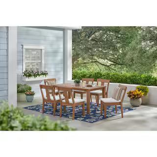 Woodford 7-Piece Eucalyptus Wood Outdoor Dining Set with CushionGuard Bright White Cushions | The Home Depot