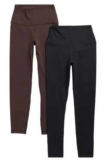 YOGALICIOUS PolarLux Assorted 2-Pack Everyday Fleece Leggings in Chocolate Mousse/Black at Nordstrom Rack, Size X-Large | Nordstrom Rack