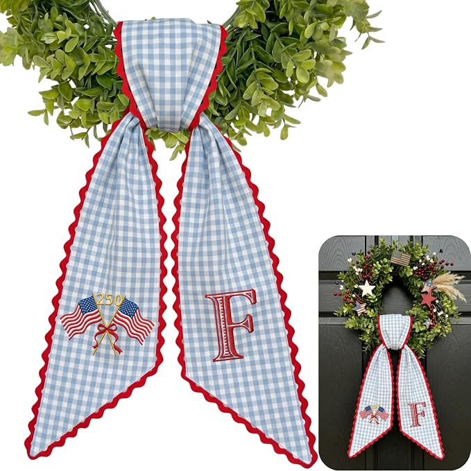 Monogrammed Wreath Sash for Front Door, Personalized Sash for Wreath, Custom Bow for Wreath Door ... | Amazon (US)