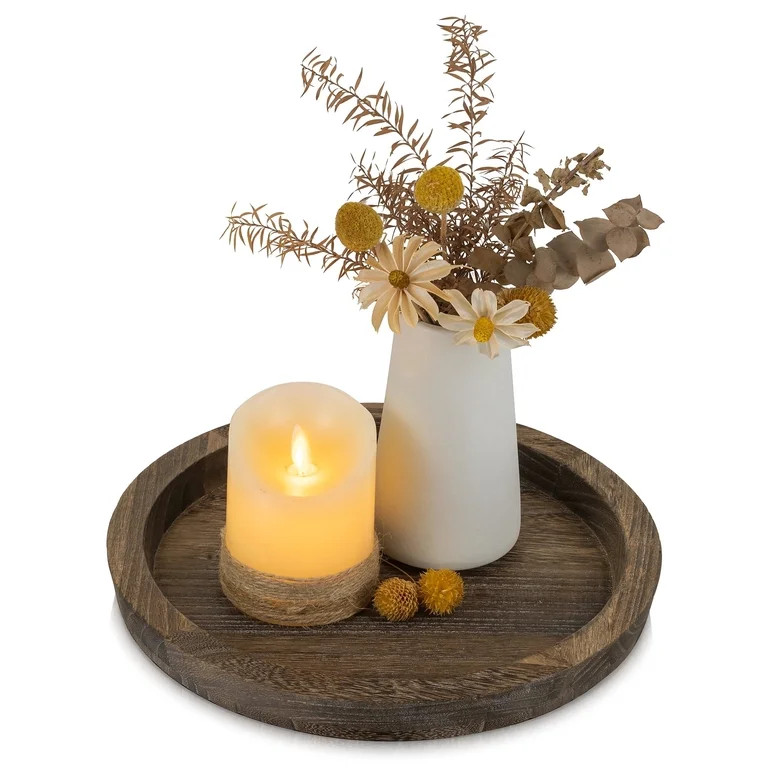Hanobe Decorative Candle Tray Decor: Round Wooden Trays for Decor，Farmhouse coffee Table Tray D... | Walmart (US)