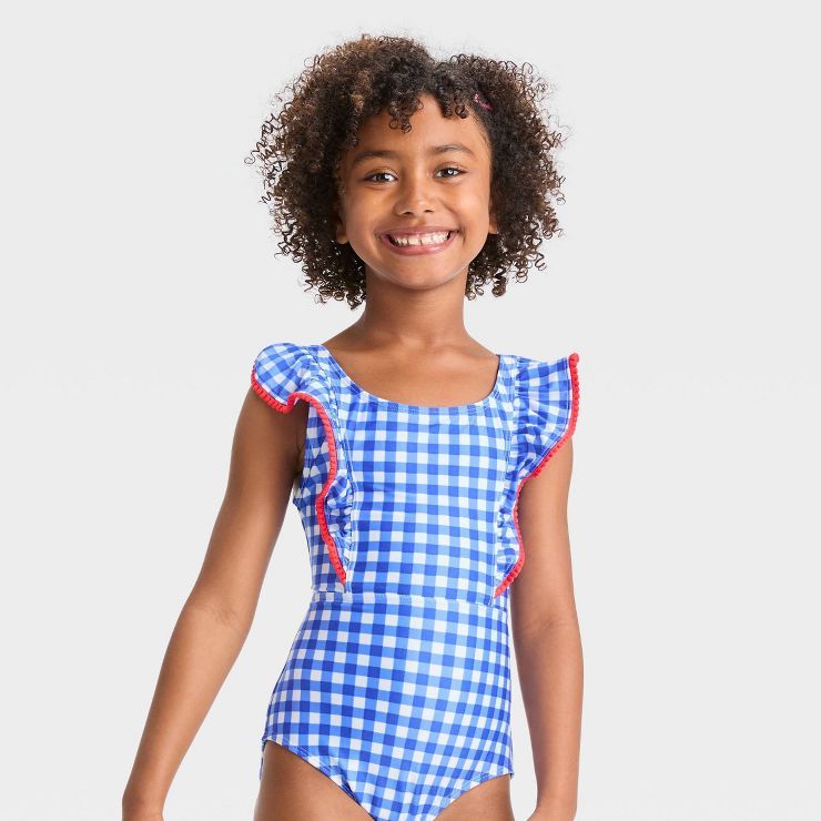 Girls' Gingham Check One Piece Swimsuit - Cat & Jack™ Blue | Target