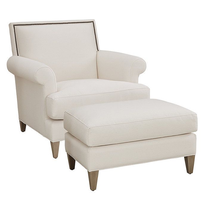 Juliana Custom Upholstered Armchair & Ottoman with Brass Nailhead Trim | Ballard Designs, Inc.