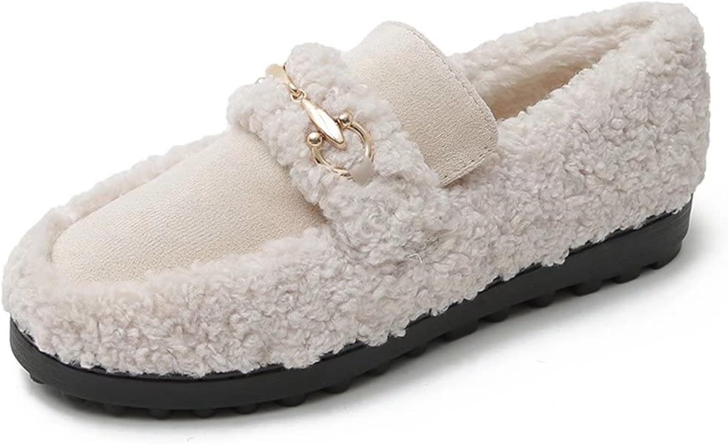 Women's Faux Fur Loafers Flats Fuzzy Slip-On Moccasins Slippers Buckle Warm House Shoes for Women... | Amazon (US)