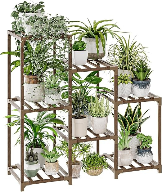 Bamworld Plant Stand Indoor Plant Shelf Outdoor Wood Plant Rack for Multiple Plants 3 Tiers Ladde... | Amazon (US)