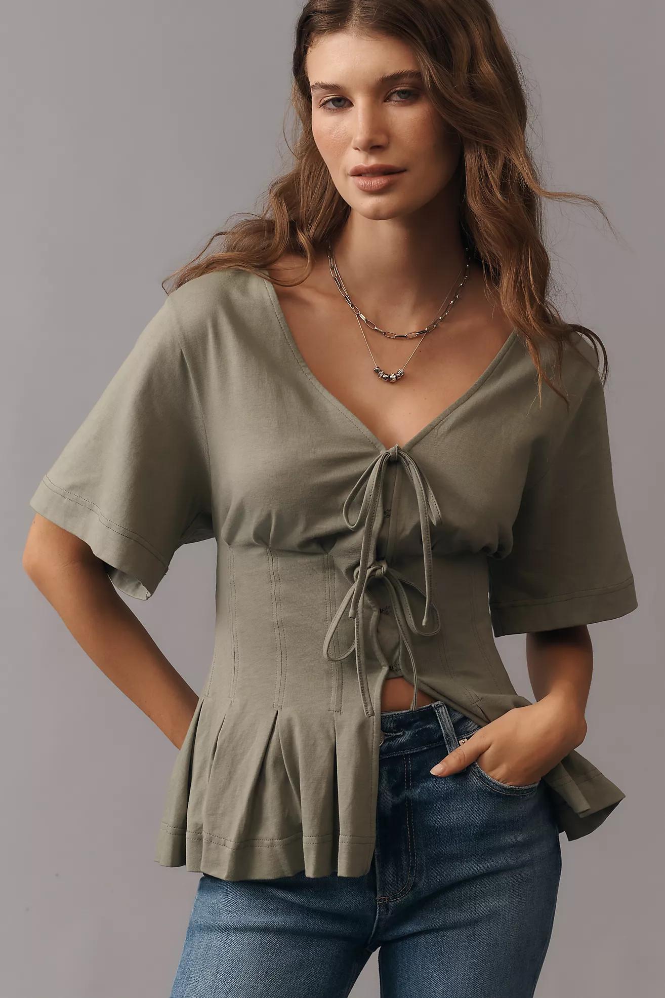By Anthropologie Waisted Short-Sleeve Tie-Front T-Shirt | Anthropologie (US)