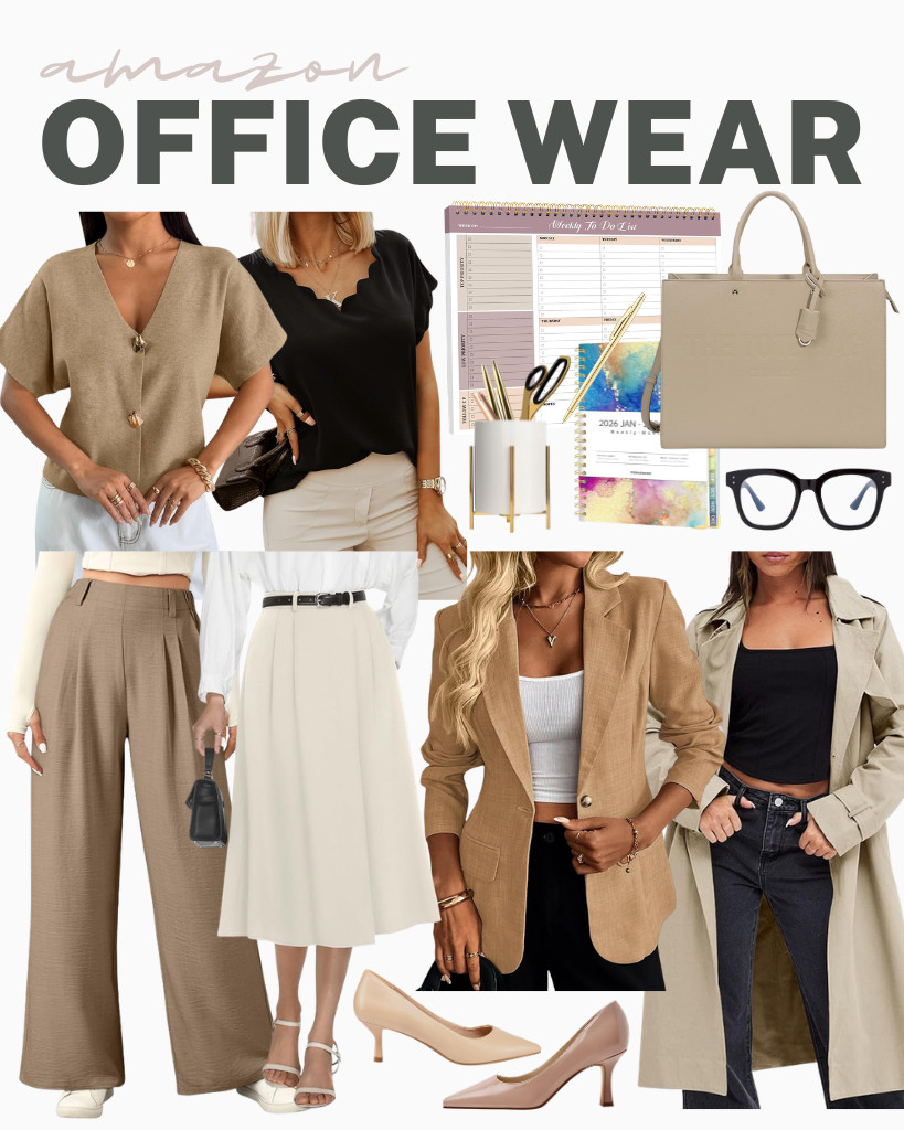 These outfits for the office will become your new obsession! I absolutely love the short-sleeve button-down sweater and the scallop-trim batwing top from Miduo. They look perfect when paired with wide-leg pants or a white high-waisted midi skirt. Don’t forget to layer with a stylish trench coat or a casual sweater and step into these cozy pointed-toe shoes. 

 #LTKSeasonal #LTKSaleAlert #LTKTravel
