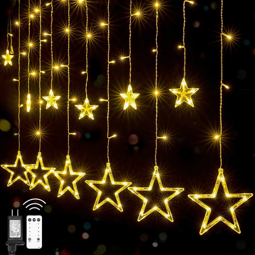 Star Curtain Lights for Bedroom - 12 Stars 138 LED Fairy Twinkle Lights with 8 Lighting Modes Con... | Amazon (US)