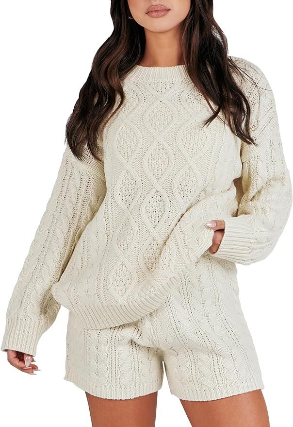 ANRABESS Women‘s 2 Piece Outfits Long Sleeve Cable Knit Chunky Oversized Pullover Sweaters 2023... | Amazon (US)