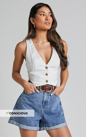 Cristiana Shorts - High Waisted Cuffed Denim in Blue | Showpo (ANZ)