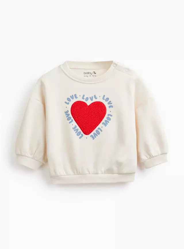 Cream Valentine's Day Love Heart Sweatshirt 9-12 months | Tu Clothing
