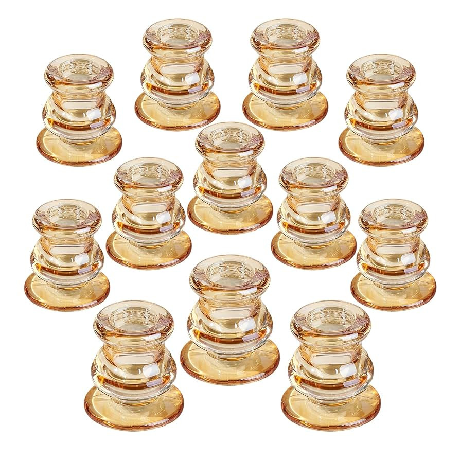 12pcs Gold Candlestick Holders- Taper Candle Holders for Table Centerpiece- Glass Candle Holder f... | Amazon (US)
