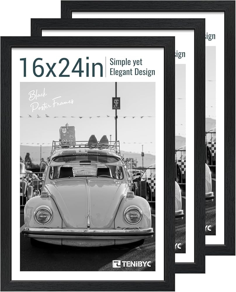 16x24 Poster Frame 3 Pack - Black, Textured Solid Wood Picture Frame, Wall Gallery Photo Frame | Amazon (US)