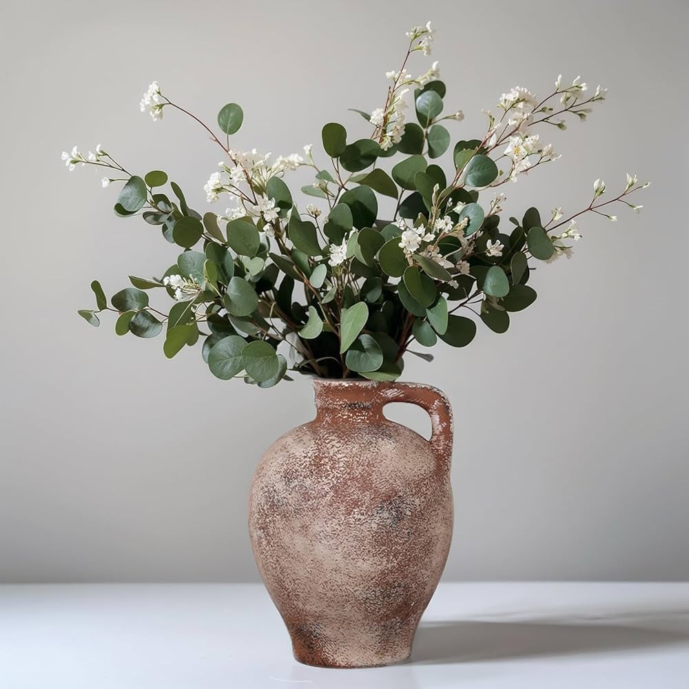 8.3in Rustic Ceramic Vase, Farmhouse Vases with Handle,Vintage Vase for Centerpieces, Boho Vases,... | Amazon (CA)