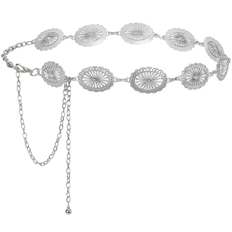 SUOSDEY Women Silver Concho Chain Waist Belt Western Cowgirl Metal Chain Belt for Dress Adjustabl... | Walmart (US)