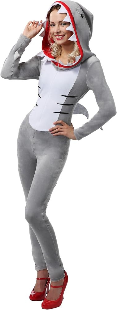 Women's Sassy Shark Costume with Hooded Jumpsuit - Fierce Ocean Predator Costume for Adults | Amazon (US)