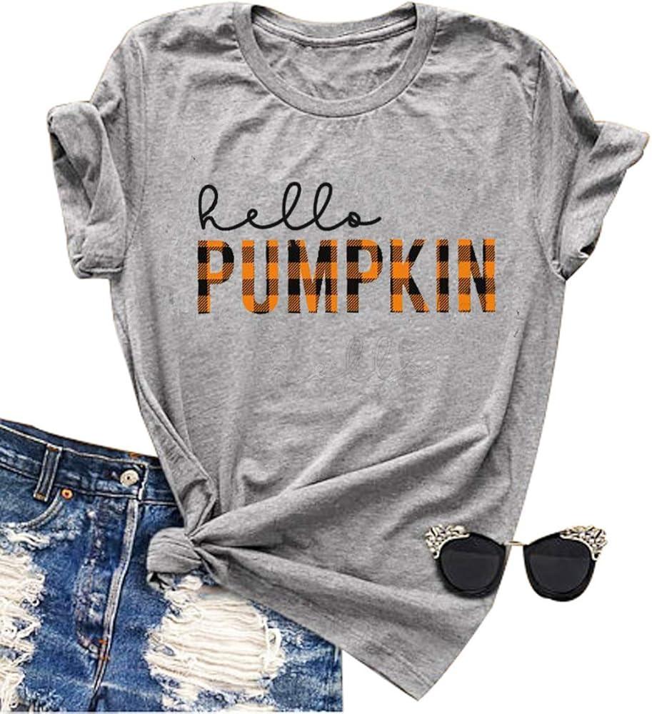 Happy Fall Shirts Women Cute Short Sleeve Funny Pumpkin Tshirt Thanksgiving Gifts Graphic Tee Top... | Amazon (US)