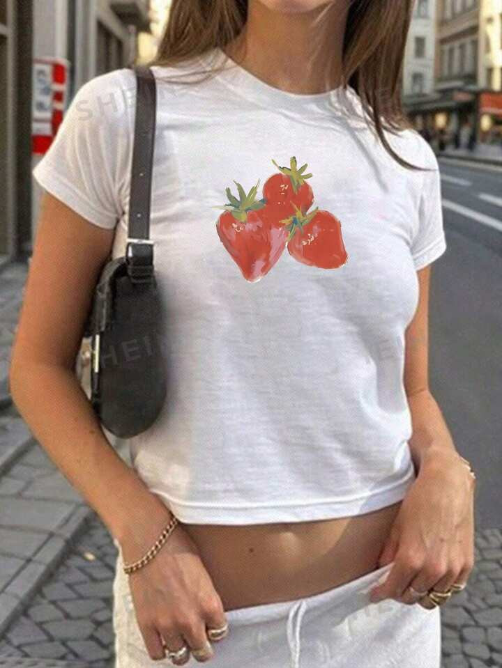 SHEIN EZwear Y2k Strawberry Printed Women's T-Shirt | SHEIN