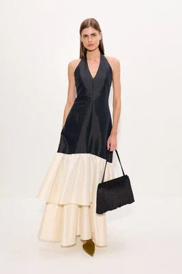 Magnolia Taffeta Halter Dress In Black/Bone | Simon Miller