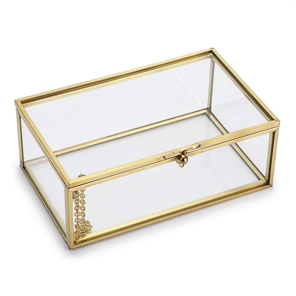 Etokfoks Gold Color Glass 5 7 in x 2 36 in Metal Decorative Accessory Keepsake Jewelry Storage Box Rectangle 1 Piece one_size | LETA6QROI | Lowe's