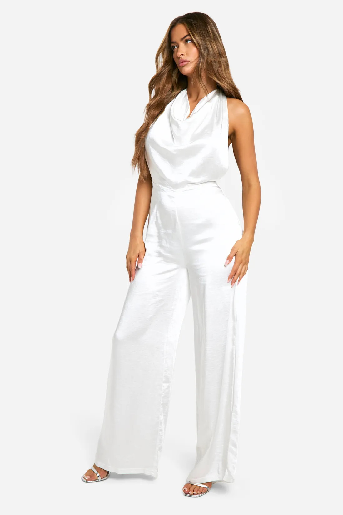 Satin High Cowl Backless Jumpsuit | boohoo (US & Canada)