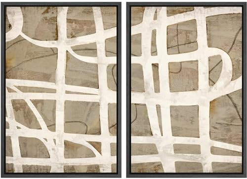 SIGNWIN Framed Canvas Print Wall Art Set Beige Abstract Geometric Shapes Illustrations Modern Art Minimal Boho Relax/Calm for Living Room, Bedroom, Office - 16"x24"x2 BLACK | Amazon (US)